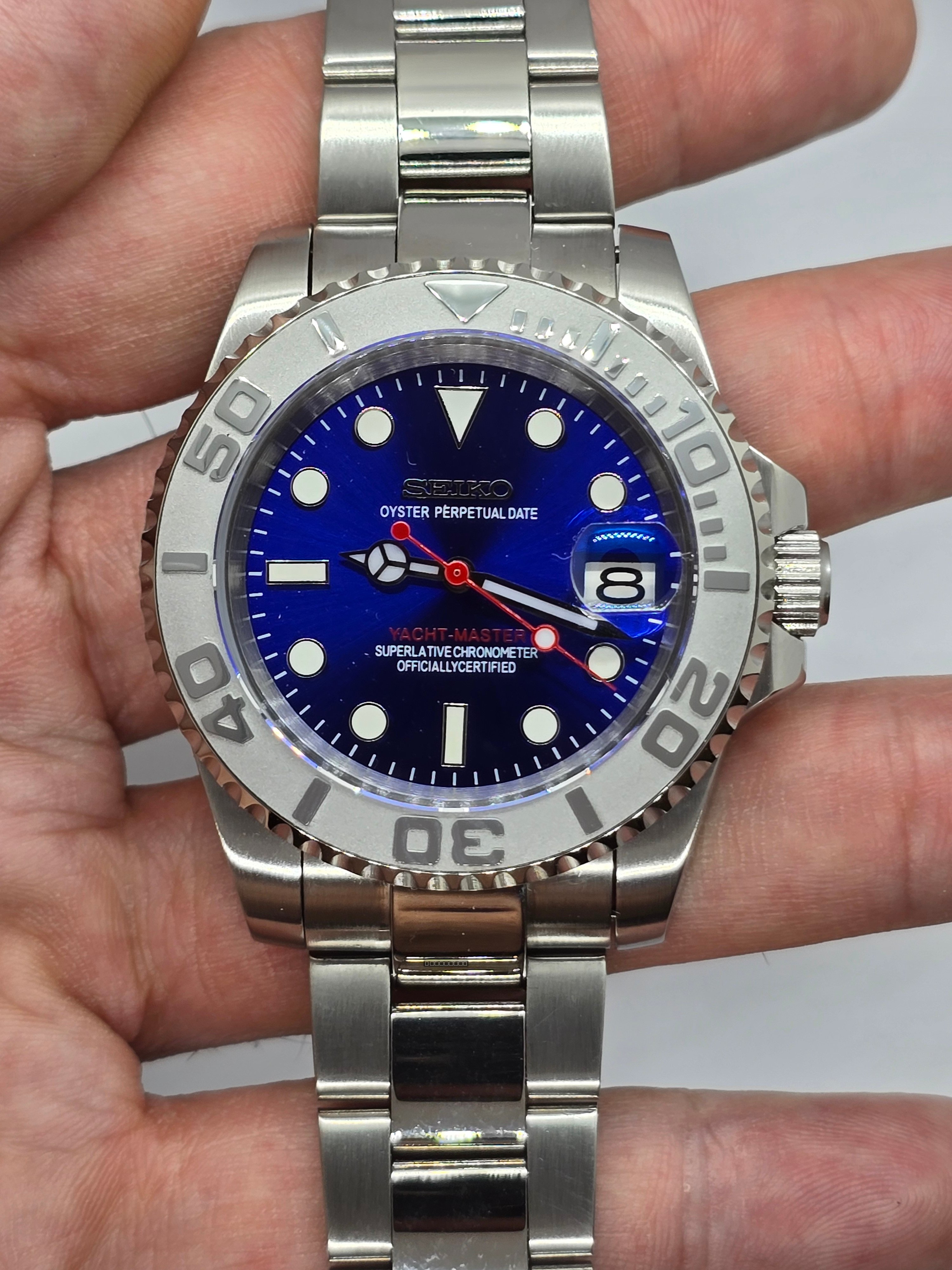 Orologio Mod Yachtmaster blu Nh35 automatico vetro zaffiro Oyster