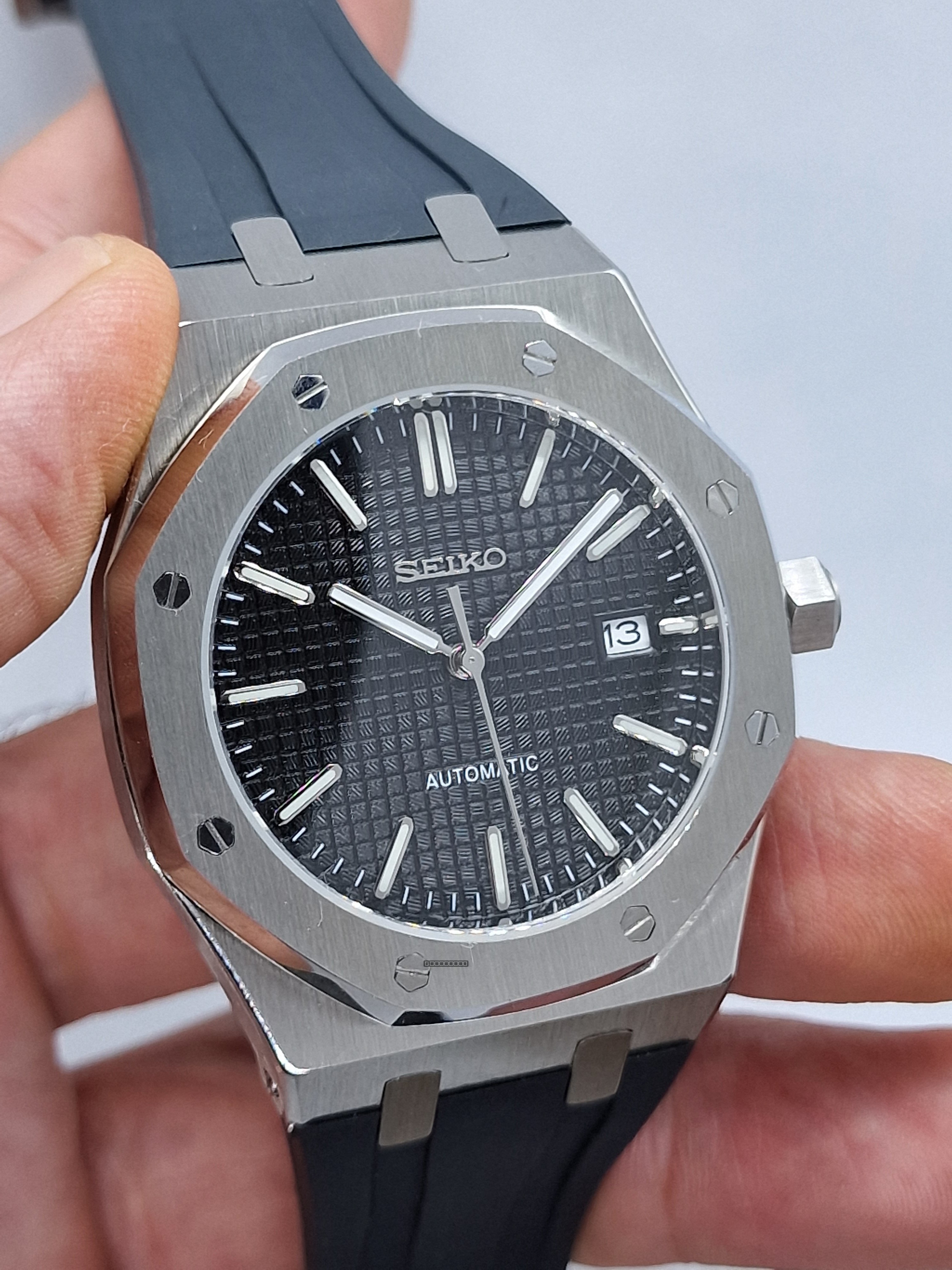 Orologio Mod Royal Oak nero Nh35 automatico cinturino gomma nero