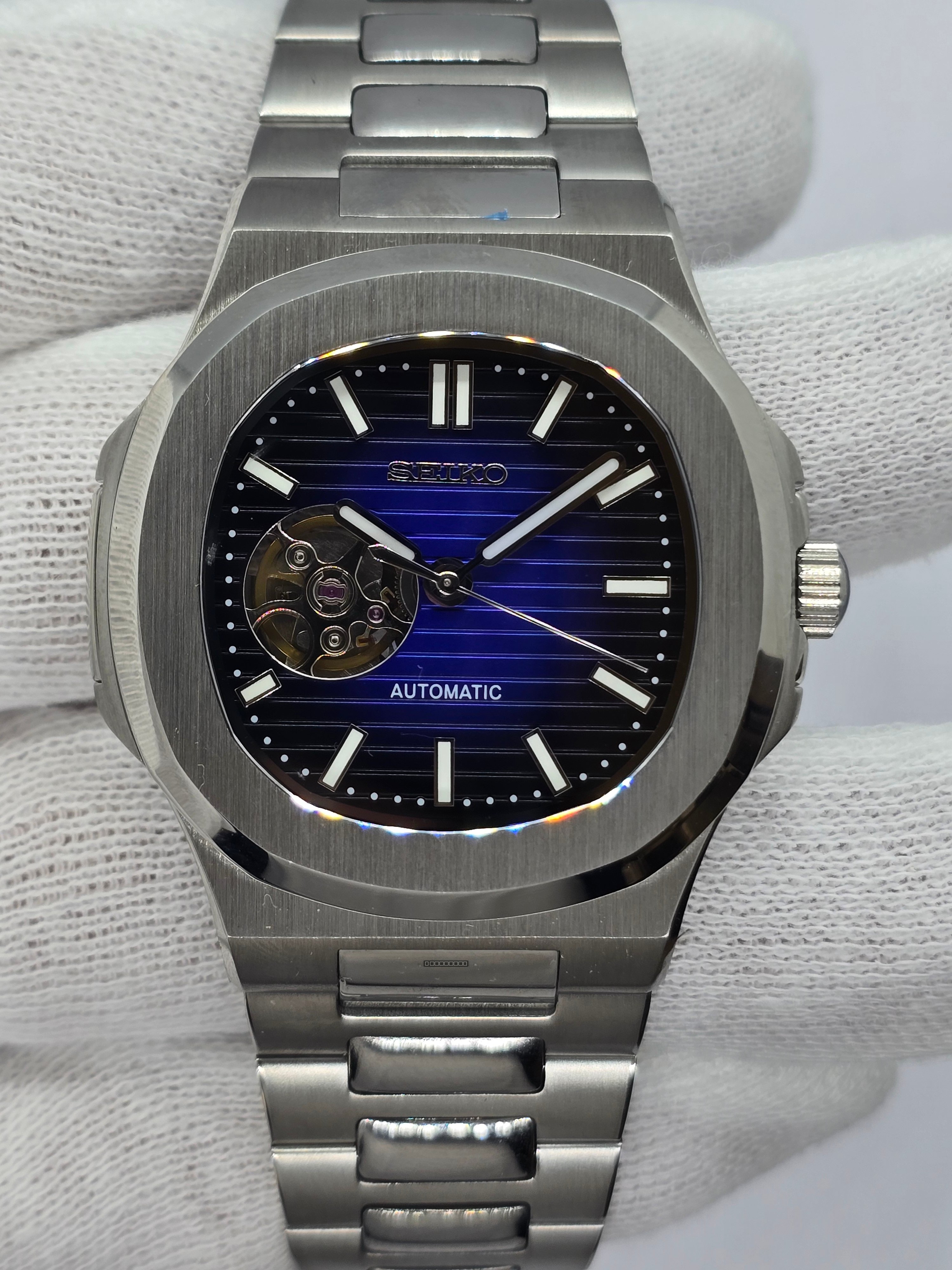 Orologio Mod Nautilus Open Hearth blu Nh38 automatico 40mm vetro zaffiro